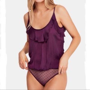 Free People Tired Ruffled Cami Bodysuit L NWT